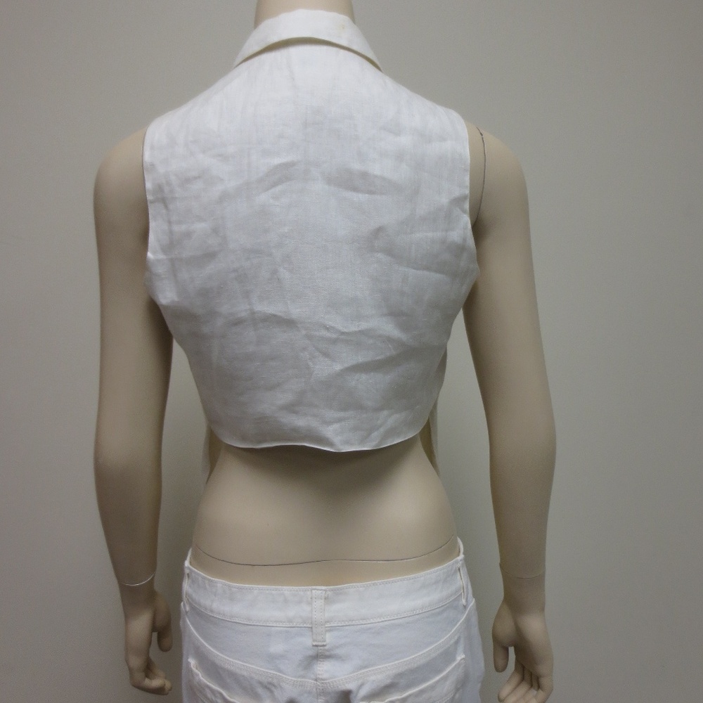 GIORGIO ARMANI Ivory Linen Cut Off Shirt Blouse 38